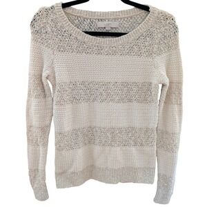 LOFT Women's Beige Striped Textured Knit Sweater Size S Casual Basic Feminine